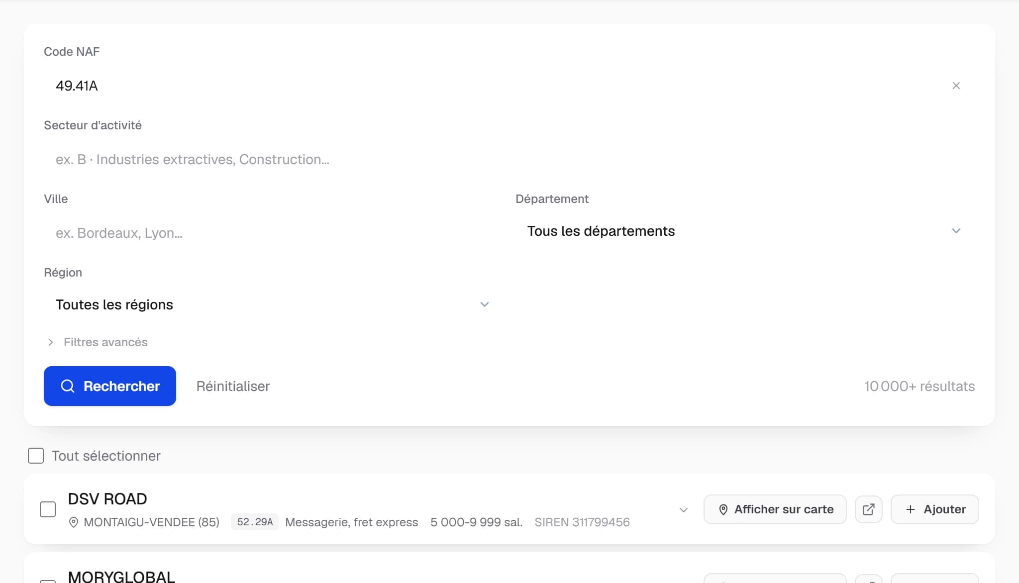 Recherche d'entreprises françaises depuis les données officielles